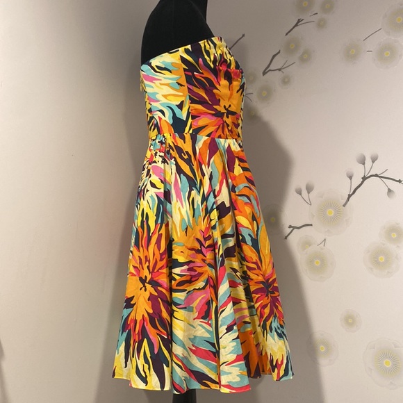 Vintage 90s Y2K NICOLE MILLER Strapless Cocktail Dress Tropical Floral Print XS - Picture 4 of 7